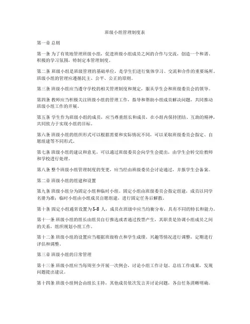 班级小组管理制度表