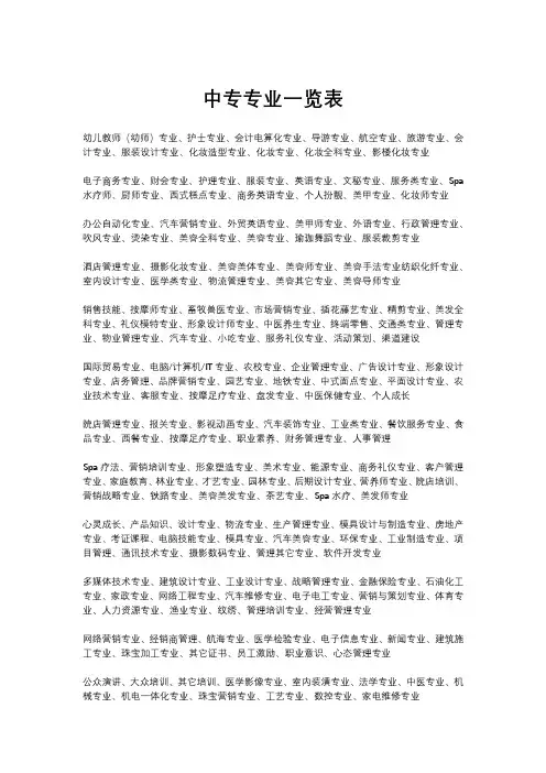 中专专业一览表