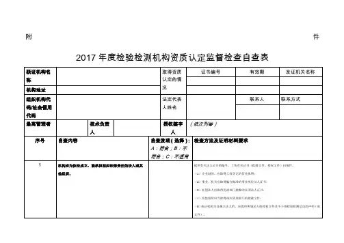 度检验检测机构资质认定监督检查自查表