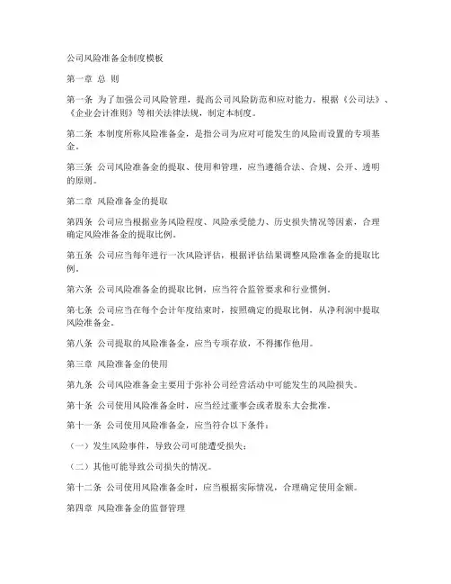 公司风险准备金制度模板