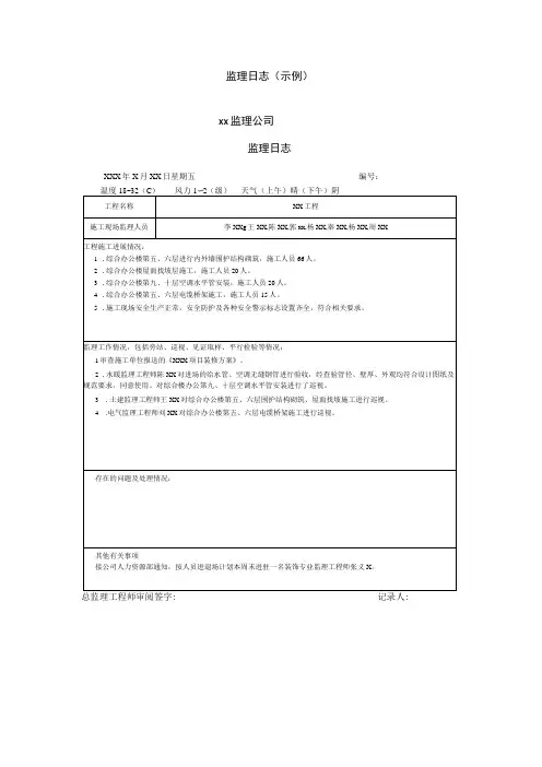 监理日志填写范例