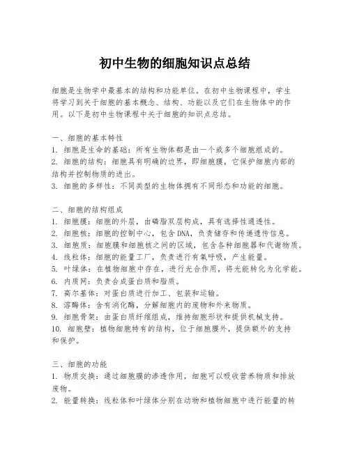 初中生物的细胞知识点总结