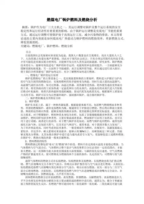 燃煤电厂锅炉燃料及燃烧分析