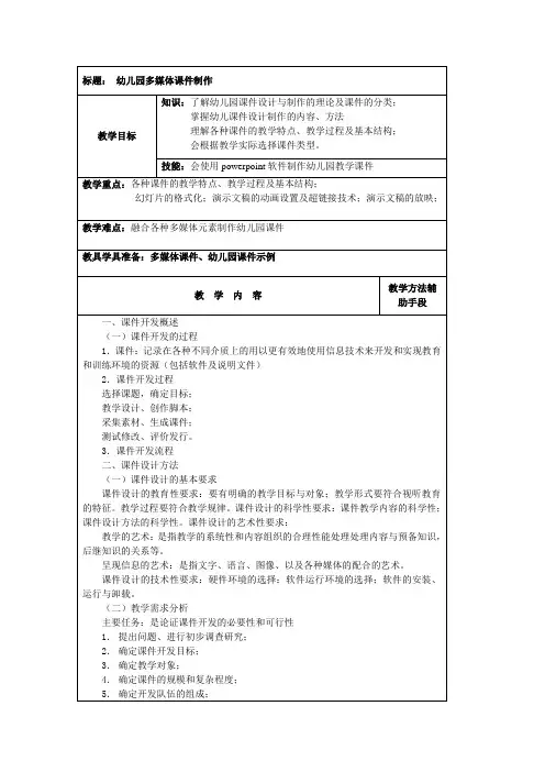 (完整版)幼儿园课件制作教案