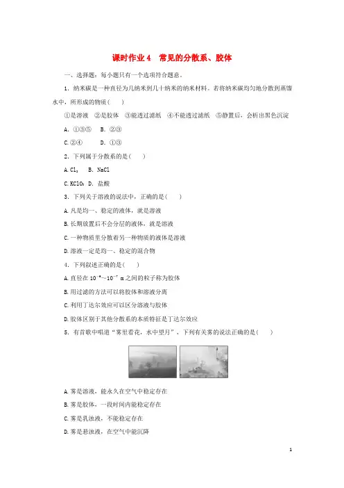 2022_2023学年新教材高中化学课时作业4常见的分散系胶体苏教版必修第一册