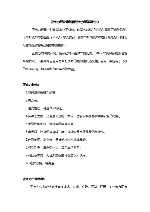 亚克力板及建筑用亚克力板等级划分(内部资料【绝密】)