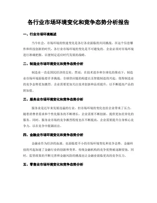 各行业市场环境变化和竞争态势分析报告