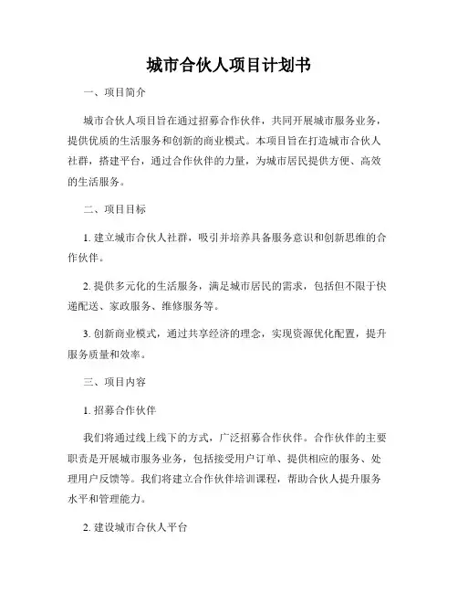 城市合伙人项目计划书