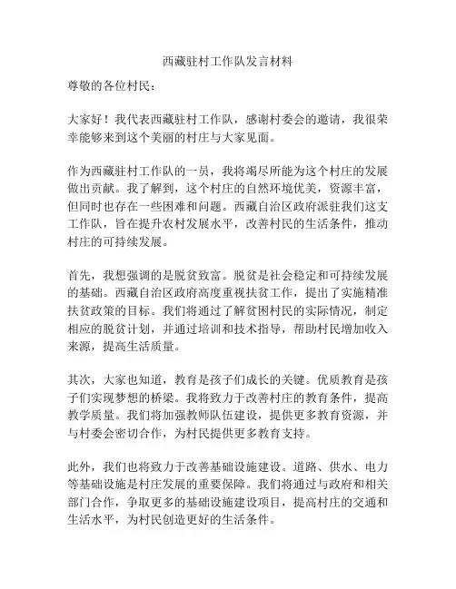 西藏驻村工作队发言材料