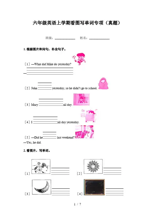 六年级英语上学期看图写单词专项(真题)