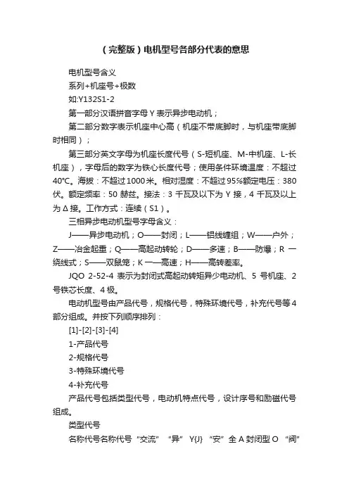 （完整版）电机型号各部分代表的意思