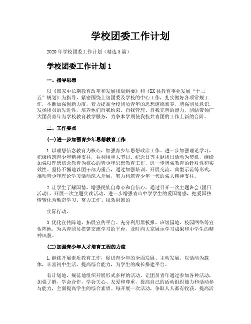 学校团委工作计划