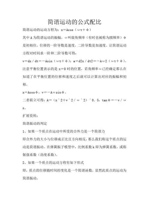 简谐运动的公式配比