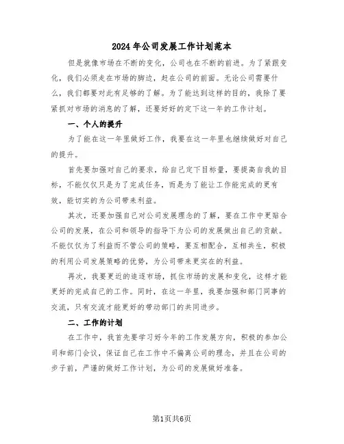 2024年公司发展工作计划范本(3篇)