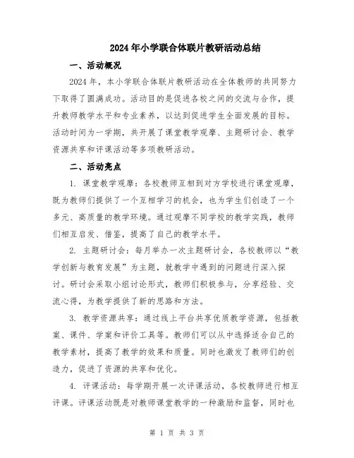 2024年小学联合体联片教研活动总结