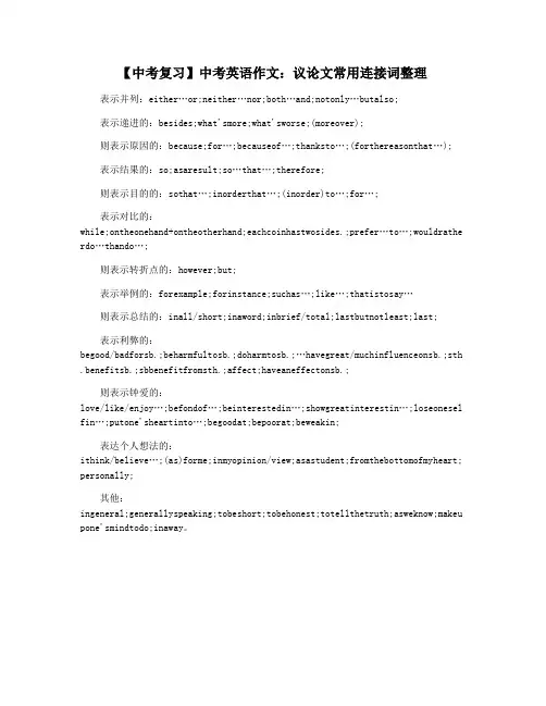 【中考复习】中考英语作文：议论文常用连接词整理