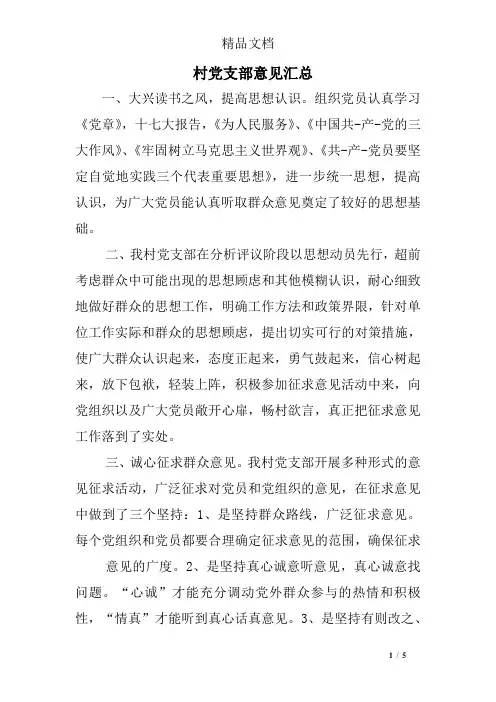 村党支部意见汇总