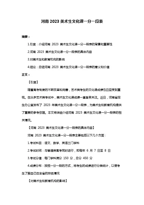 河南2023美术生文化课一分一段表