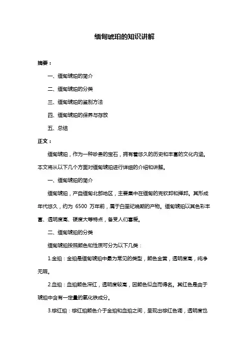 缅甸琥珀的知识讲解