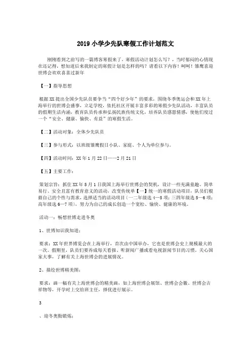 2019小学少先队寒假工作计划范文.doc