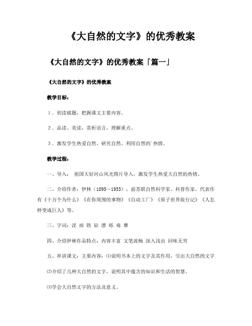 《大自然的文字》的优秀教案