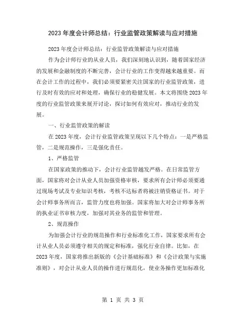 2023年度会计师总结：行业监管政策解读与应对措施