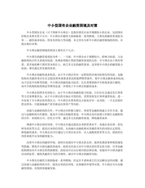 中小型国有企业融资困境及对策