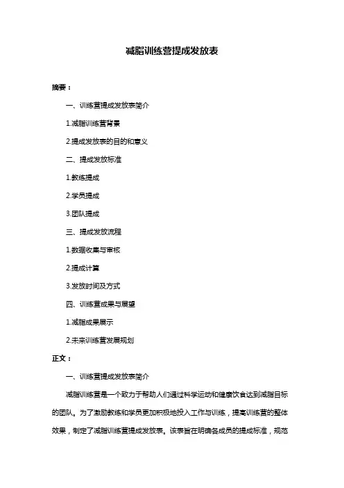 减脂训练营提成发放表