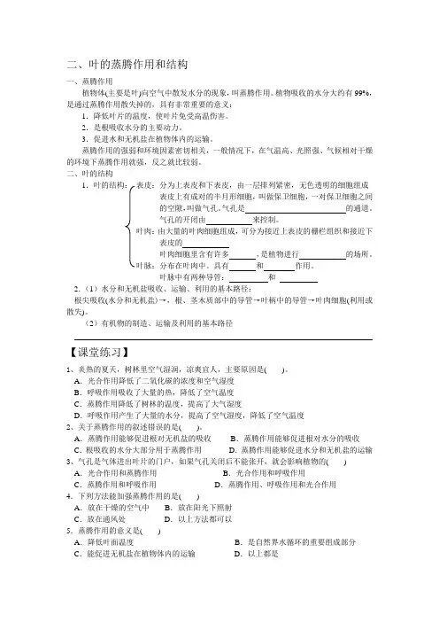 叶的蒸腾作用