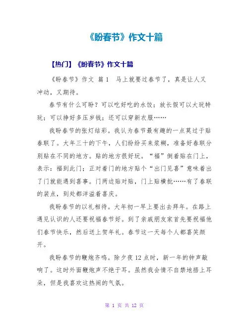 《盼春节》作文十篇