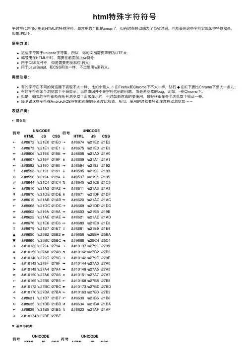 html特殊字符符号