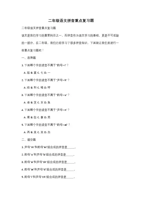二年级语文拼音重点复习题