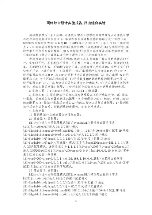 网络综合设计实验报告,路由综合实验
