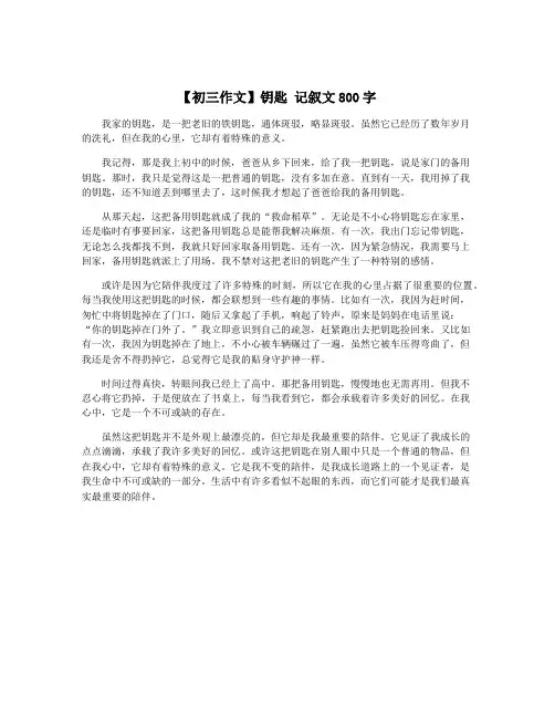 【初三作文】钥匙 记叙文800字