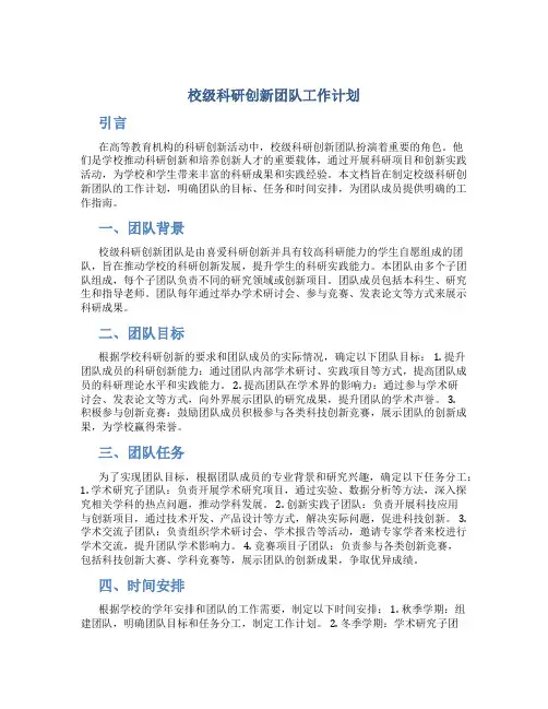 校级科研创新团队工作计划