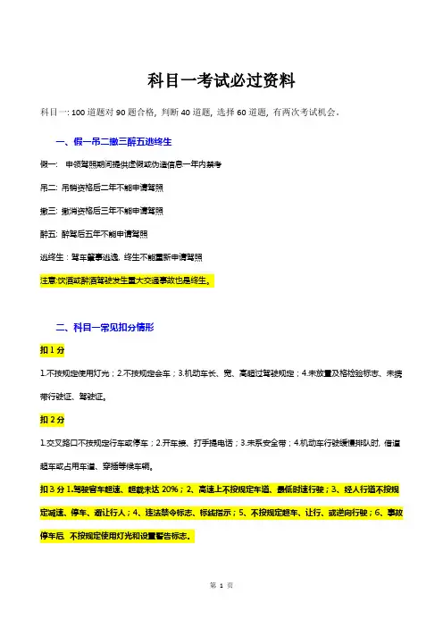 科目一考试必过资料2021