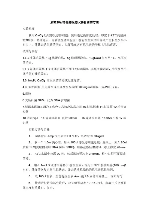 质粒DNA转化感受态大肠杆菌的方法