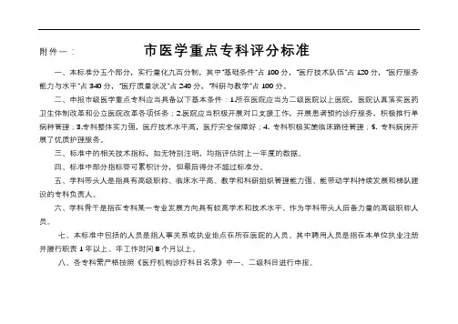 市级临床重点专科评分标准