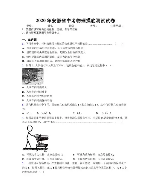 2020年安徽省中考物理摸底测试试卷附解析