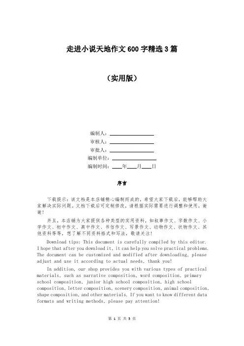 走进小说天地作文600字精选3篇