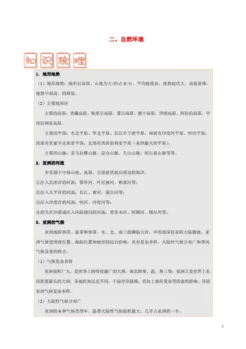 七年级地理下册第六章我们生活的大洲_亚洲6.2自然环境速记技巧