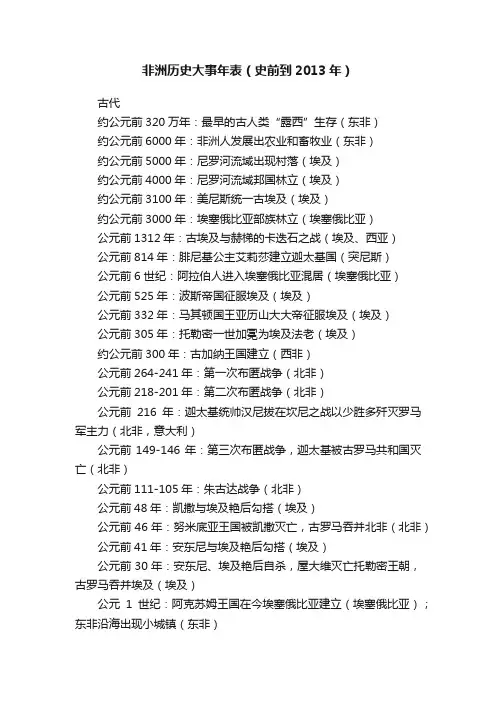 非洲历史大事年表（史前到2013年）