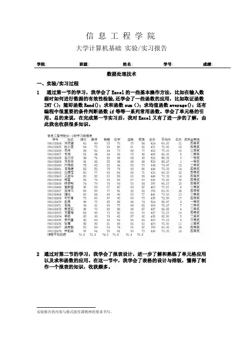 Excel的实验报告完整版