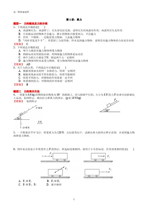 高一物理讲义：重力(教师版)