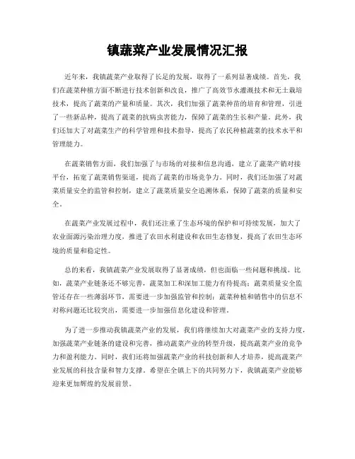 镇蔬菜产业发展情况汇报