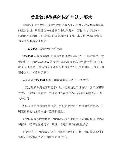 质量管理体系的标准与认证要求