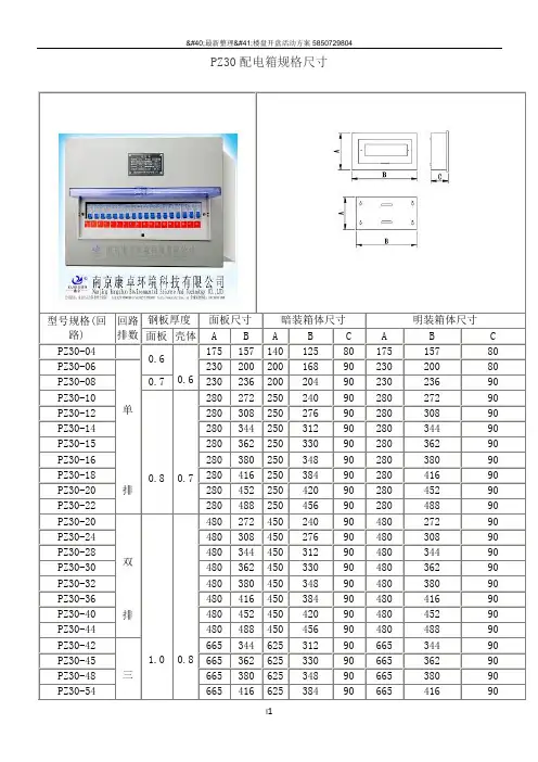 PZ30配电箱规格尺寸