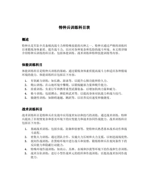 特种兵训练科目表