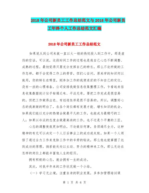2018年公司新员工工作总结范文与2018年公司新员工年终个人工作总结范文汇编.doc