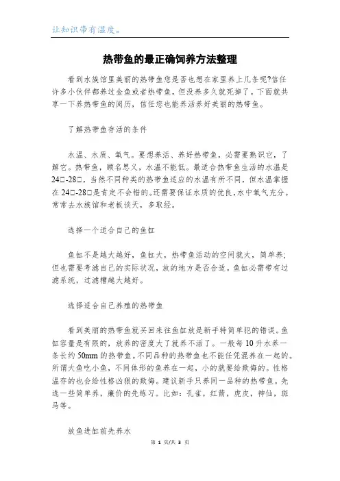 热带鱼的最正确饲养方法整理